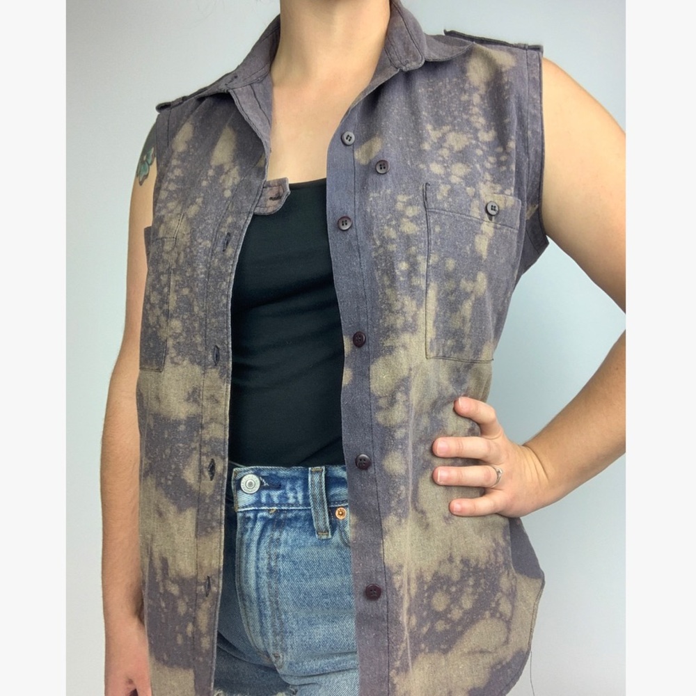 Custom Bleach Dyed Vintage Industrial‎ Button Top
